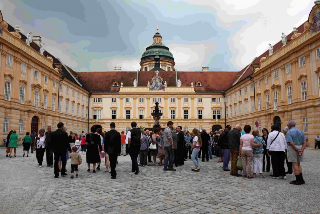 As you enter the grounds of Melk Abbey, you are struck by the beauty of its façade.