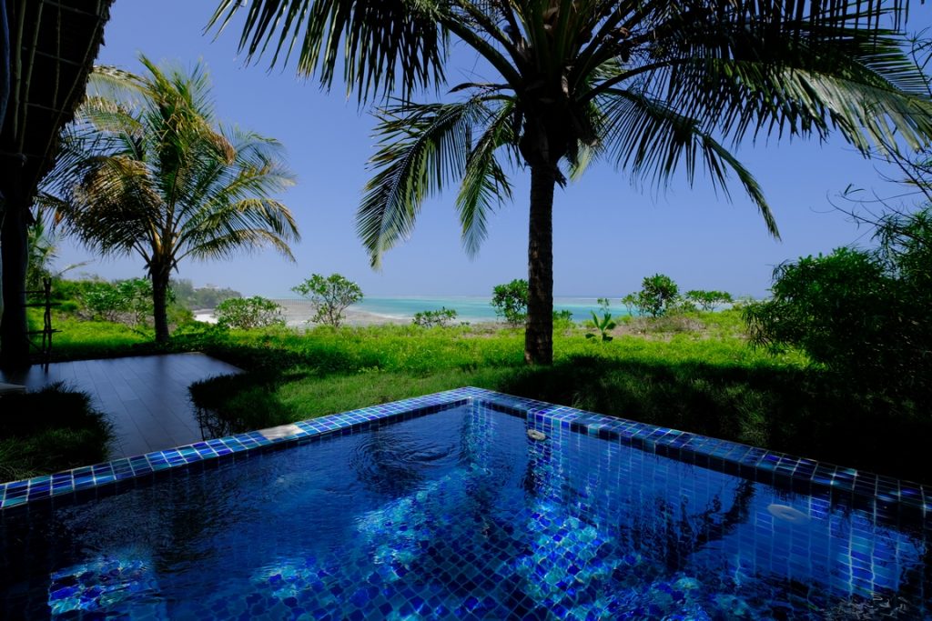 Zanzibar. Hotel Zawadi. Lined with mosaics, the private pool invites you to relax.