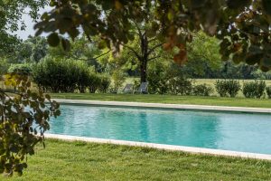 Carpentras. Château Martinay. Un grand bassin permet de nager dans un environnement de pure nature.