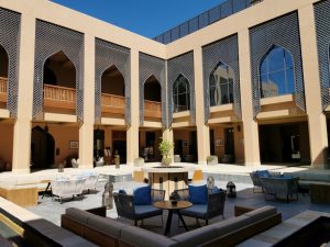 Oman. The play of light and shade brings out the beautiful architecture of the patio.