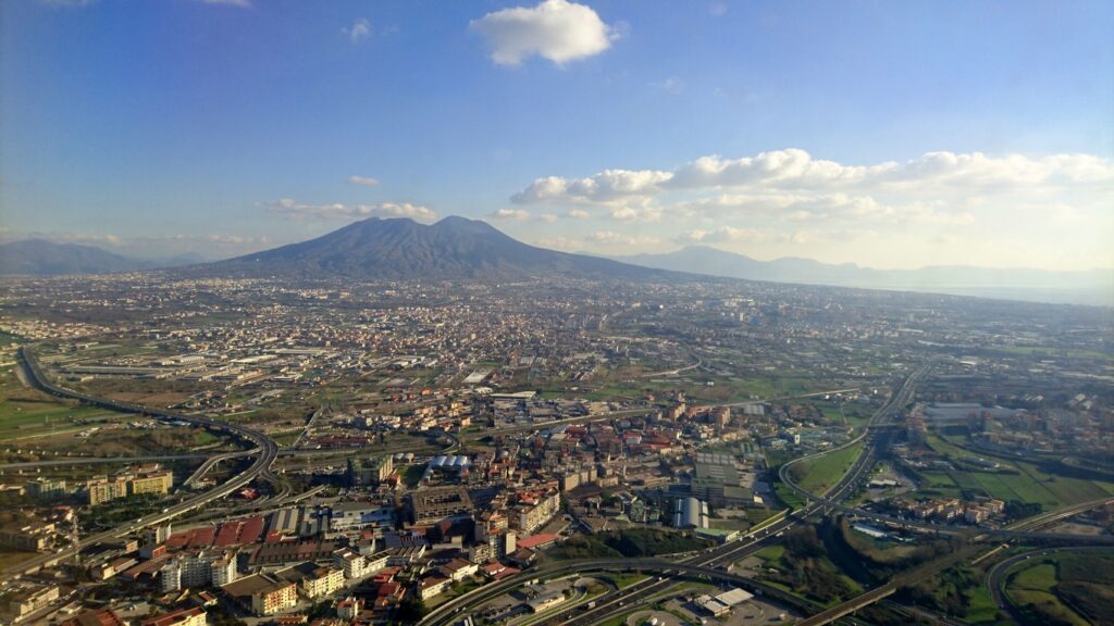 Italy. Naples and Vesuvius seen from the air.