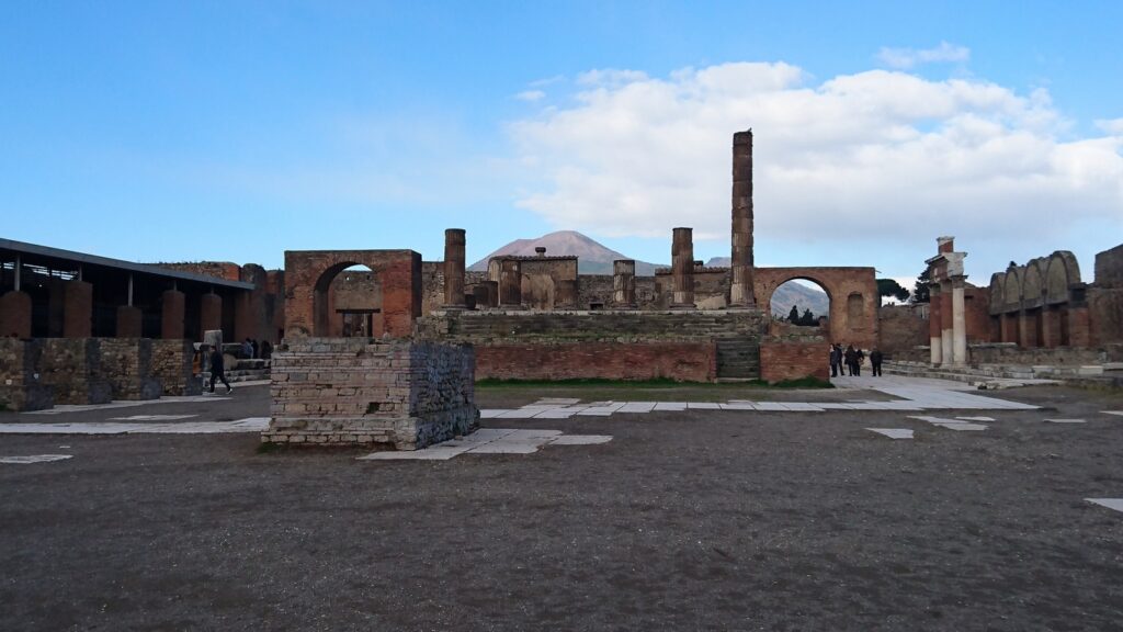 Pompeii. On 24 October 79, Vesuvius, long thought to be extinct, engulfed the town of Pompeii under 7 metres of volcanic ash.
