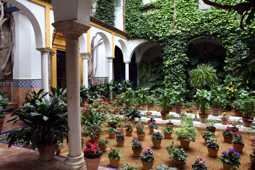 Seville. Flower-filled patio in the Triana district.