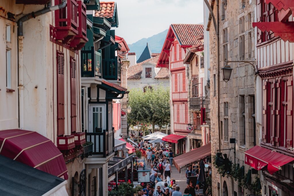 Saint-Jean-de-Luz. This street, lined with stalls and cafés, is always bustling with activity.