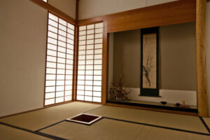 Japan. In the tea room is the tokonoma, a small raised alcove made of tatami where the kakemono and sometimes a flower arrangement (ikebana) are displayed.