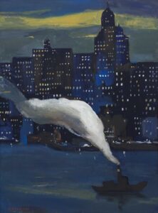 Athos Casarini, New York at Evening (with Steam Boat), vers 1912. Huile sur toile. © Fondazione Massimo e Sonia Cirulli, Simone Nocetti et Loris Bee.