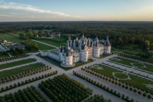 Chambord seen from a drone. François 1st's attachment to this solitary site led him to stay at the château as often as possible from 1539 onwards, although he never saw his sumptuous residence completed.