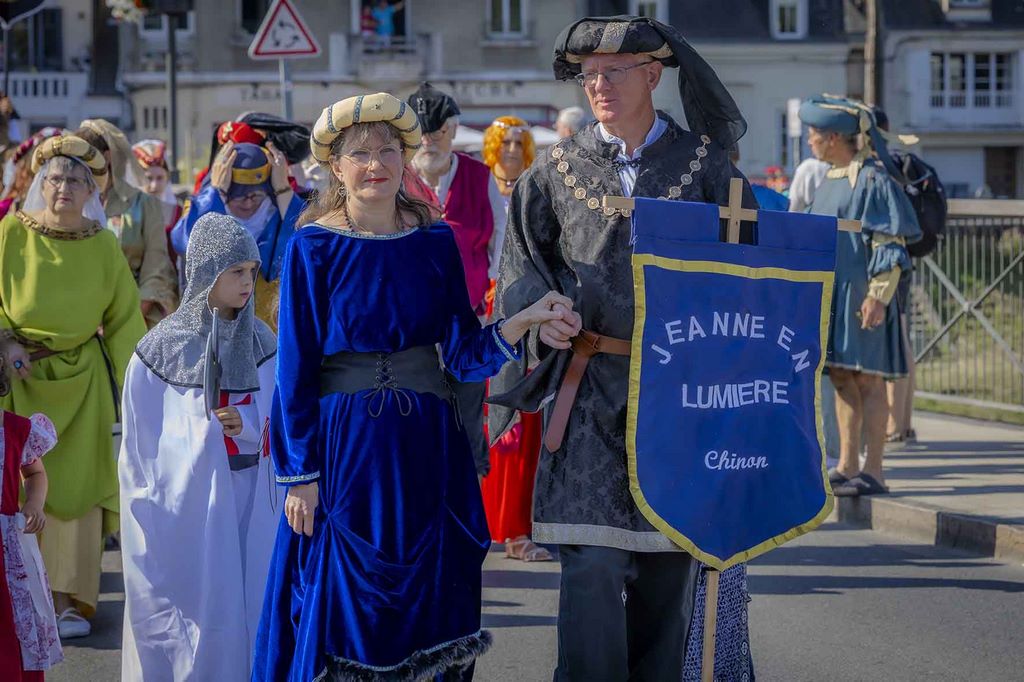 France. Chinon. The association Jeanne en lumière is on hand to remind us that on 23 February 1429, Joan of Arc arrived in Chinon after an eleven-day ride to meet the man she considered the legitimate heir to the kingdom of France, Charles VII. Fabienne Bouéroux.