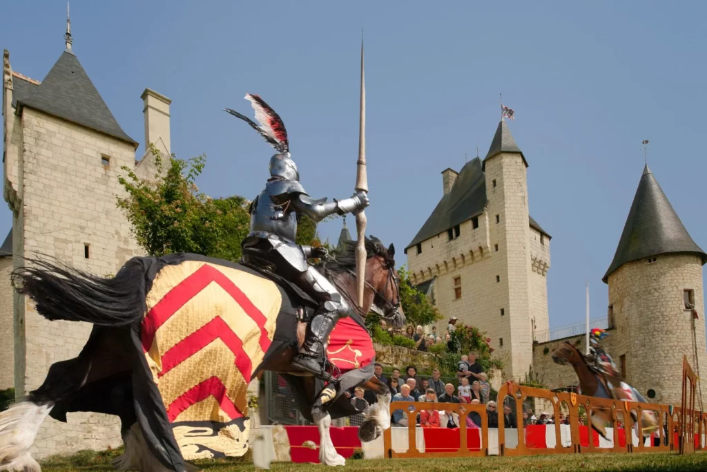 France. Château du Rivau.  Jousts are organised by the Compagnie Chevalerie Initiatique in the castle moat. Château du Rivau.