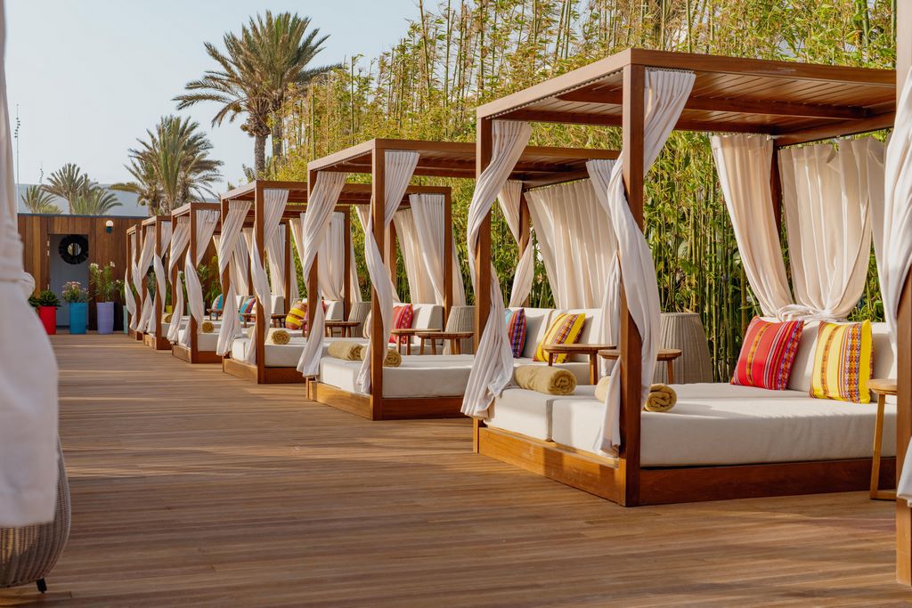 Morocco. The View Agadir. Sunbeds invite you to relax on the terraces and private beach.