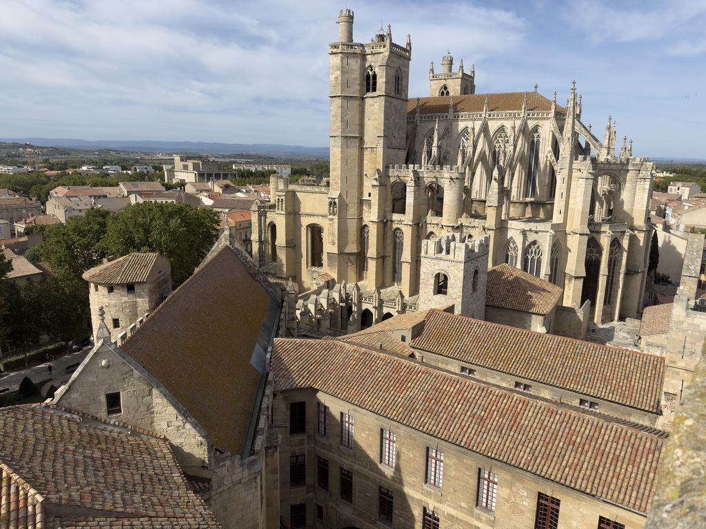 France. Narbonne. The Archbishops' Palace complex (Palais Vieux and Palais Neuf) and the unfinished Gothic cathedral dominate the town centre.