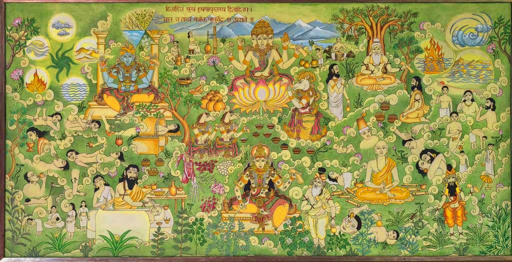 Inde. Kérala. Représentatin du panthéon ayurvédique peint par Aleksandra Korneeva.