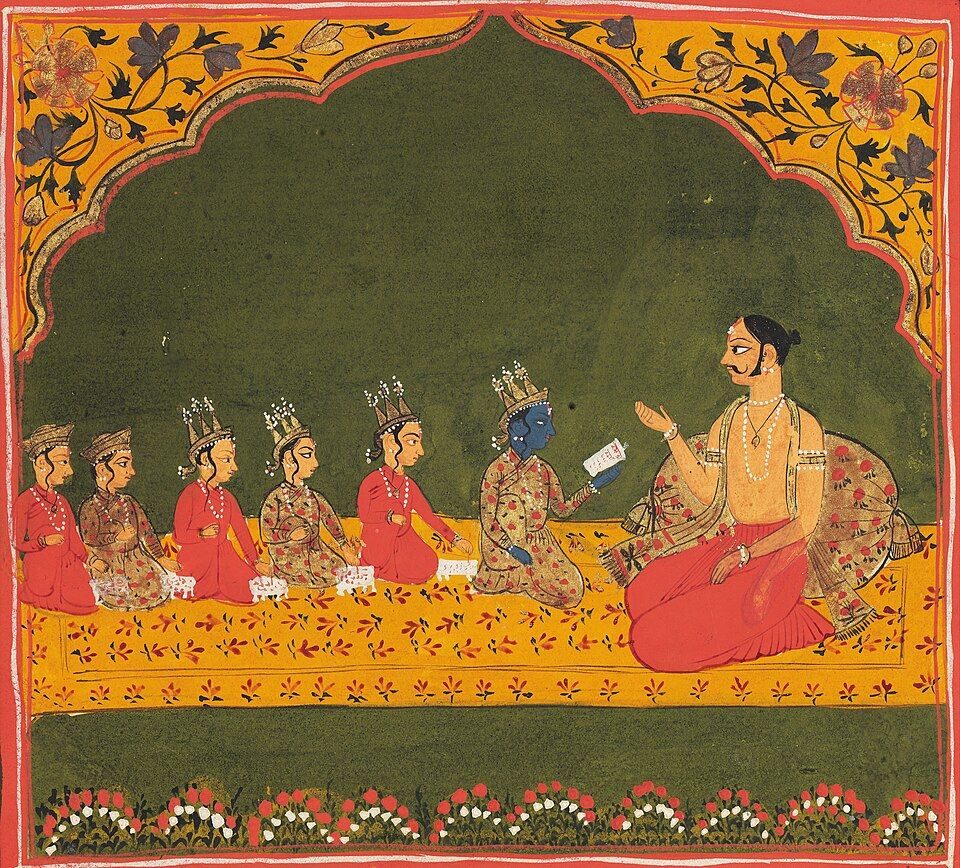 Inde. Rama et ses frères étudiant dans la Gurukula du sage Vashishtha. Bikaner. Début 18 ème. Musée national de Delhi.