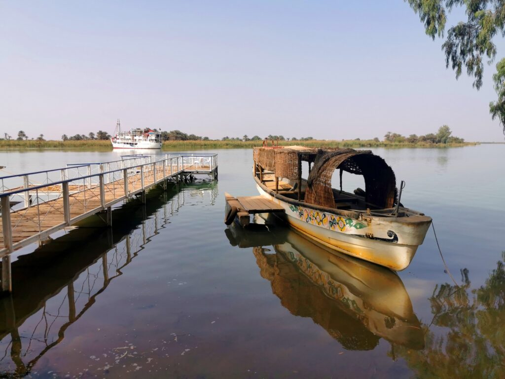 Senegal. The boat dropped anchor in an inlet of the river for the excursion to the Toucouleur Villages.